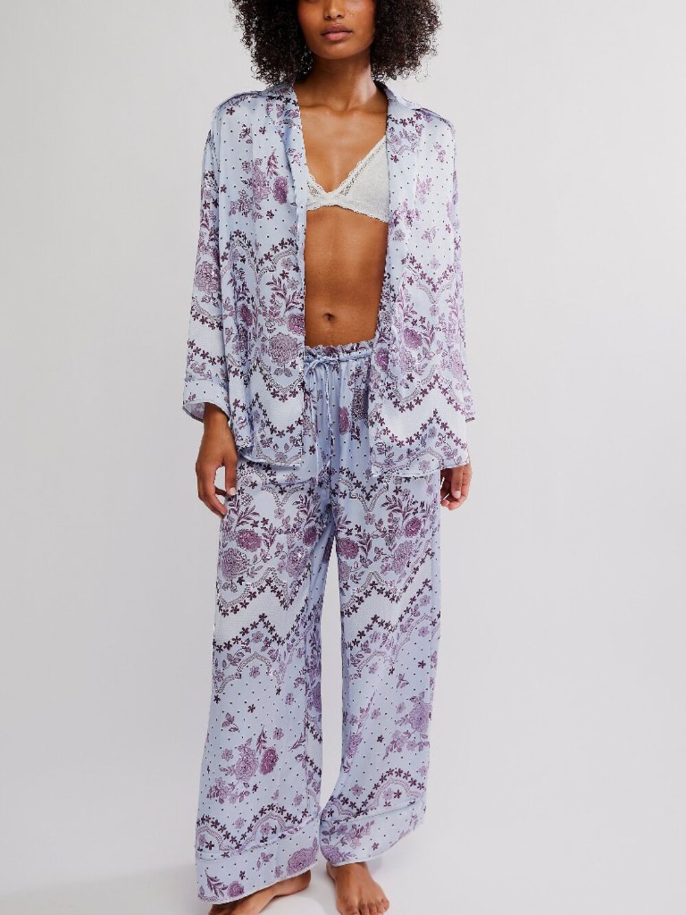 Free People Lavender Floral Satin Pajama Set
